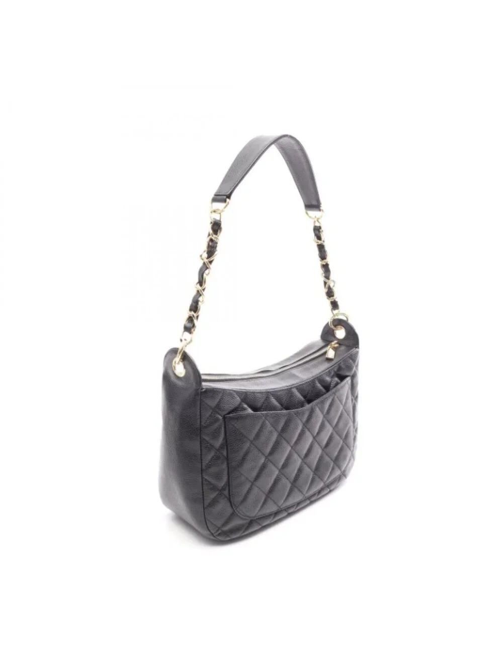 Chanel Shoulder Bag Quilted Black Caviar Leather Chain